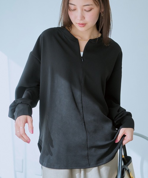 LAVEANGE(ラビアンジェ)の「フロントファスナープルオーバー(シャツ/ブラウス・レディース・ブラック/オフホワイト/ブラウン・4L/3L/LL/M/5L)」の5枚目の写真