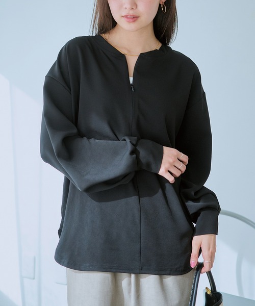 LAVEANGE(ラビアンジェ)の「フロントファスナープルオーバー(シャツ/ブラウス・レディース・ブラック/オフホワイト/ブラウン・4L/3L/LL/M/5L)」の6枚目の写真