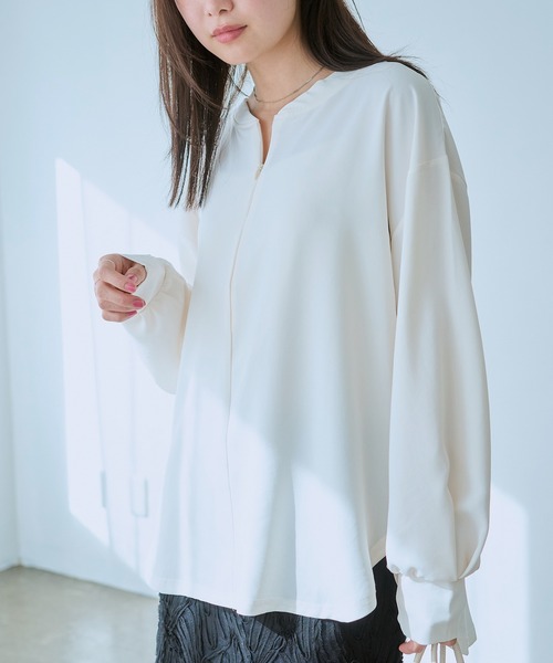 LAVEANGE(ラビアンジェ)の「フロントファスナープルオーバー(シャツ/ブラウス・レディース・ブラック/オフホワイト/ブラウン・4L/3L/LL/M/5L)」の21枚目の写真