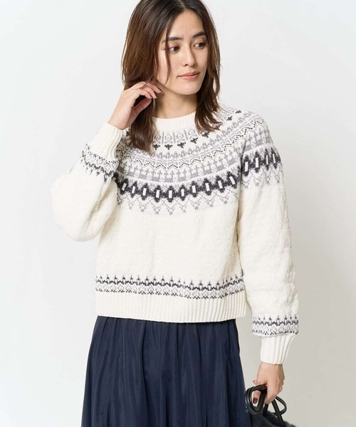 a.v.v（アーヴェヴェ）の「モールヤーン求心柄ニットプルオーバー（ニット/セーター・レディース・アイボリー/グレー・40/36/38）」の2枚目の写真