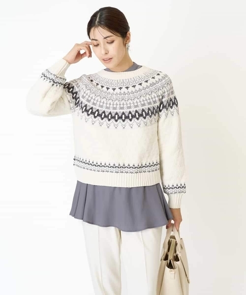 a.v.v（アーヴェヴェ）の「モールヤーン求心柄ニットプルオーバー（ニット/セーター・レディース・アイボリー/グレー・40/36/38）」の8枚目の写真