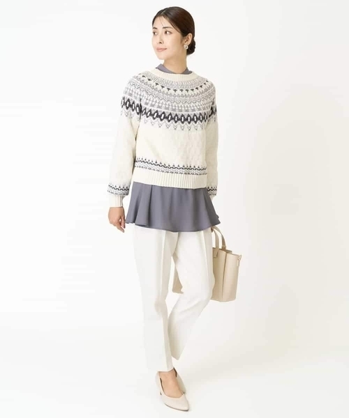 a.v.v（アーヴェヴェ）の「モールヤーン求心柄ニットプルオーバー（ニット/セーター・レディース・アイボリー/グレー・40/36/38）」の11枚目の写真
