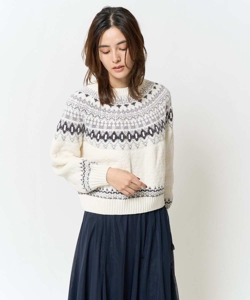 a.v.v（アーヴェヴェ）の「モールヤーン求心柄ニットプルオーバー（ニット/セーター・レディース・アイボリー/グレー・40/36/38）」の12枚目の写真