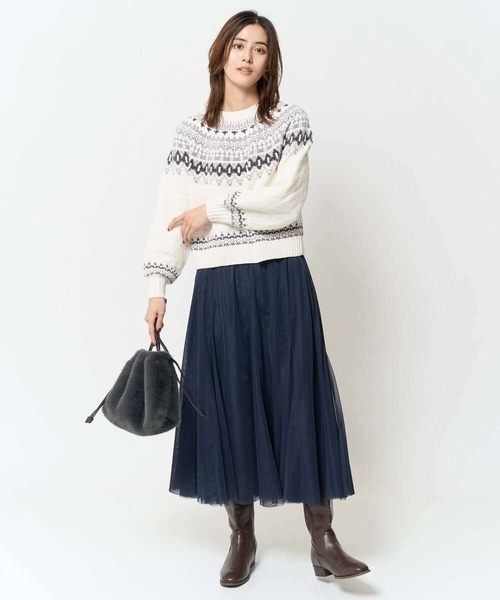 a.v.v（アーヴェヴェ）の「モールヤーン求心柄ニットプルオーバー（ニット/セーター・レディース・アイボリー/グレー・40/36/38）」の14枚目の写真