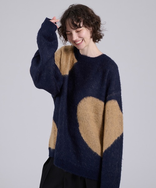 ONCILY(オンシェリー)の「HEART MIX PATTERN SHAGGY KNIT / ハートミックスシャギーニット(ニット/セーター・メンズ・ネイビー/アイボリー/ブラック/グレー・SMALL/MEDIUM/LARGE)」の17枚目の写真