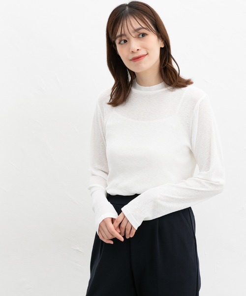 Honeys（ハニーズ）の「シアーハイネックトップス（Tシャツ/カットソー・レディース・クリーム/ブラック/ライトグレー/ホワイト・M/LL/L/S）」の8枚目の写真