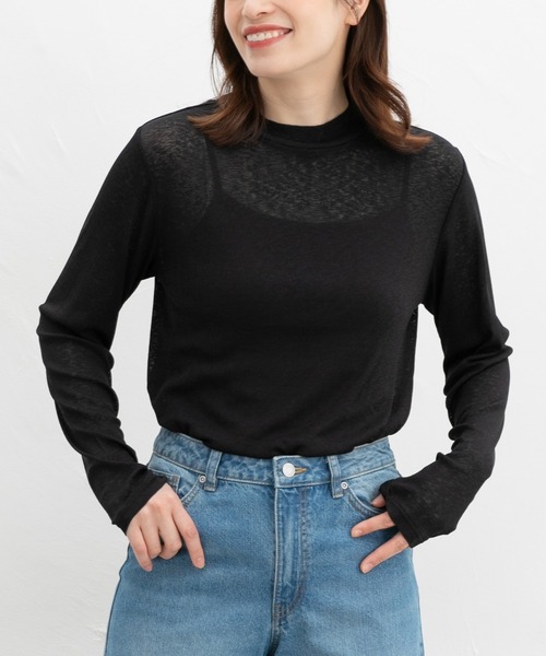 Honeys（ハニーズ）の「シアーハイネックトップス（Tシャツ/カットソー・レディース・クリーム/ブラック/ライトグレー/ホワイト・M/LL/L/S）」の10枚目の写真