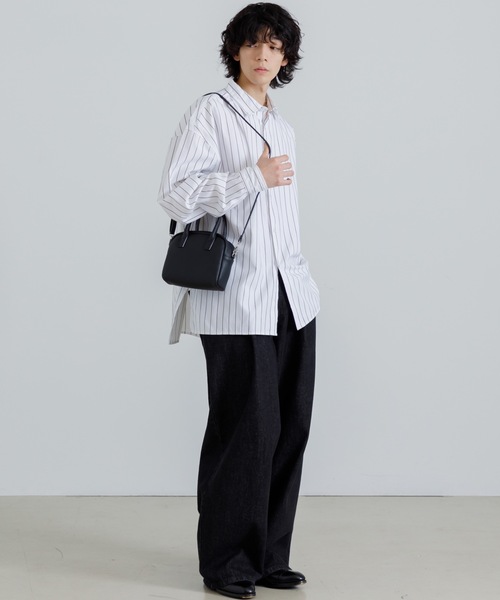 メンズ ストライプシャツ 肩落ち 大きめ 羽織り ルーズ G00075 Loose silhouette striped shirt / ルーズシルエットストライプ