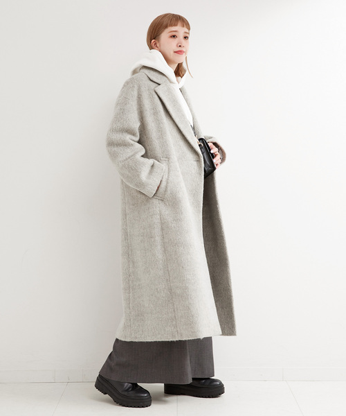 B.C STOCK（ベーセーストック）の「シャギードロップチェスターコート（チェスターコート・レディース・ネイビー/キャメル/チャコールグレー・FREE）」の6枚目の写真