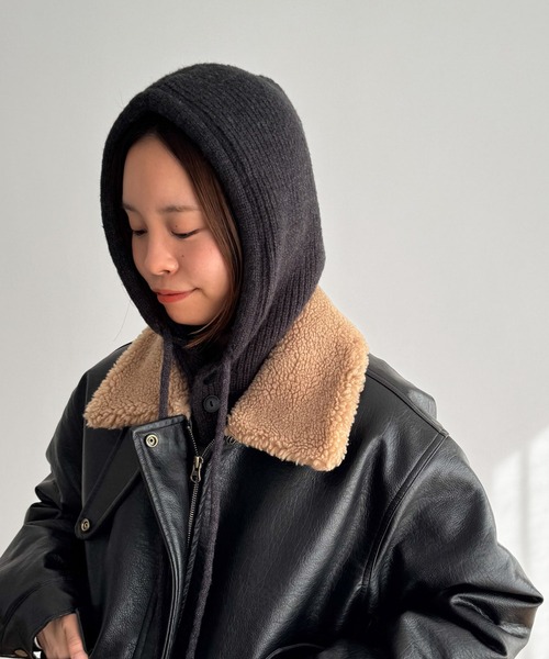 CANAL JEAN（キャナルジーン）の「El mar　リブニットバラクラバ（ニットキャップ/ビーニー・レディース・チャコールグレー/ベージュ/アイボリー・ONE SIZE）」の3枚目の写真