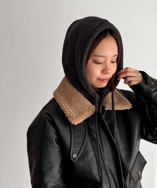 CANAL JEAN（キャナルジーン）の「El mar　リブニットバラクラバ（ニットキャップ/ビーニー・レディース・チャコールグレー/ベージュ/アイボリー・ONE SIZE）」の8枚目の写真