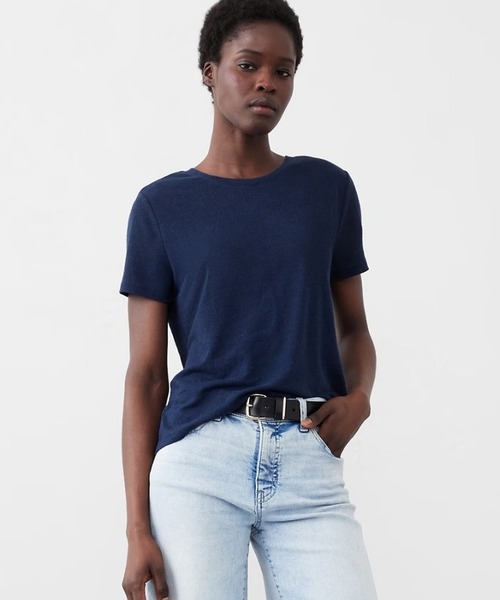 BANANA REPUBLIC FACTORY STORE（バナナリパブリック ファクトリーストア）の「BANANA REPUBLIC FACTORY STORE　　リネンブレンドクルーネック半袖Tシャツ（Tシャツ/カットソー・レディース・イエロー/ライトブルー/ナチュラル/ホワイト/ネイビー/ストライプ/ブラウン・XS/S/M/L）」の5枚目の写真