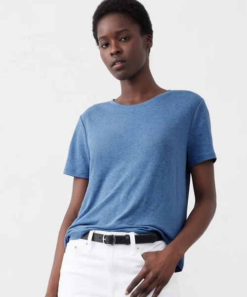 BANANA REPUBLIC FACTORY STORE（バナナリパブリック ファクトリーストア）の「BANANA REPUBLIC FACTORY STORE　　リネンブレンドクルーネック半袖Tシャツ（Tシャツ/カットソー・レディース・イエロー/ライトブルー/ナチュラル/ホワイト/ネイビー/ストライプ/ブラウン・XS/S/M/L）」の4枚目の写真