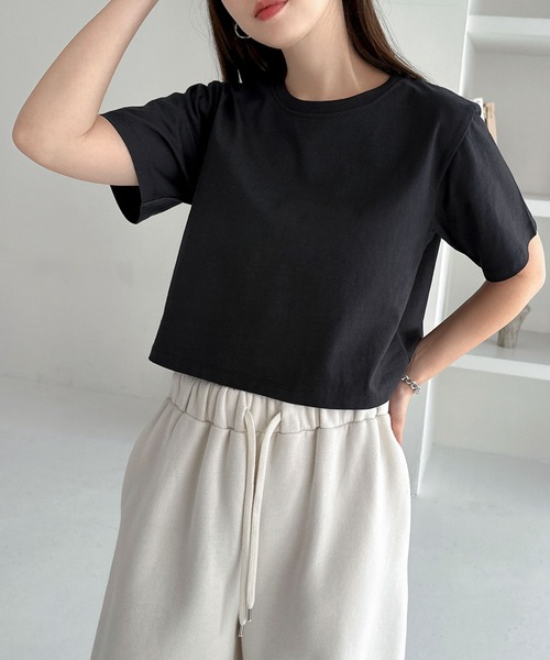 andme(アンドミー)の「【新色追加】汗染み防止半袖ミニTシャツ(Tシャツ/カットソー・レディース・オフホワイト/チャコールグレー/ネイビー/杢グレー/グレイッシュブルー/ブラック/ブラウン/キナリ・L/M)」の11枚目の写真