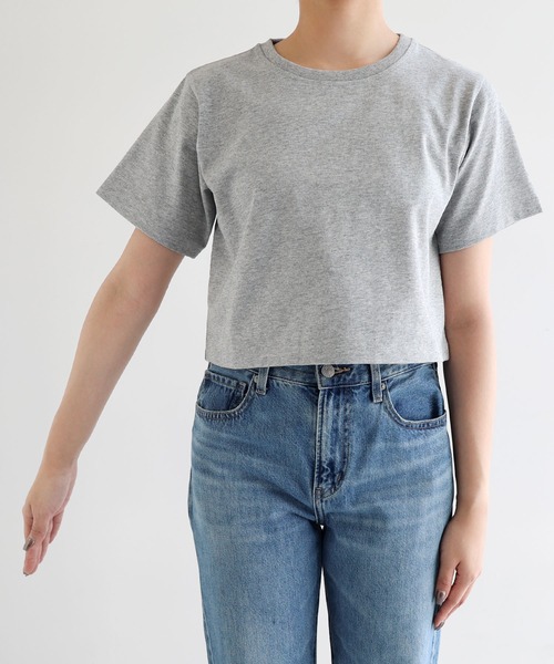 andme(アンドミー)の「【新色追加】汗染み防止半袖ミニTシャツ(Tシャツ/カットソー・レディース・オフホワイト/チャコールグレー/ネイビー/杢グレー/グレイッシュブルー/ブラック/ブラウン/キナリ・L/M)」の12枚目の写真