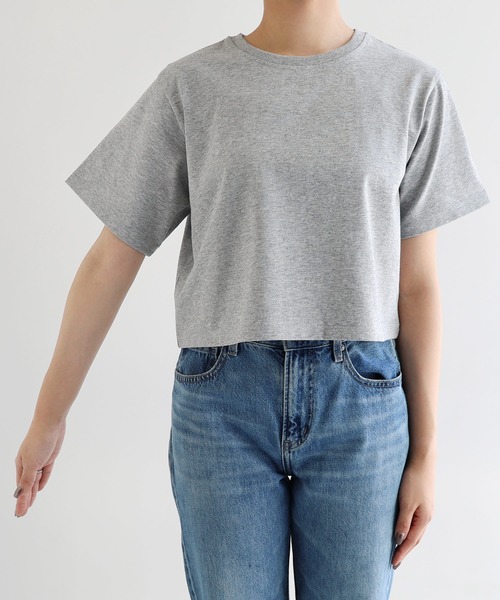 andme(アンドミー)の「【新色追加】汗染み防止半袖ミニTシャツ(Tシャツ/カットソー・レディース・オフホワイト/チャコールグレー/ネイビー/杢グレー/グレイッシュブルー/ブラック/ブラウン/キナリ・L/M)」の15枚目の写真