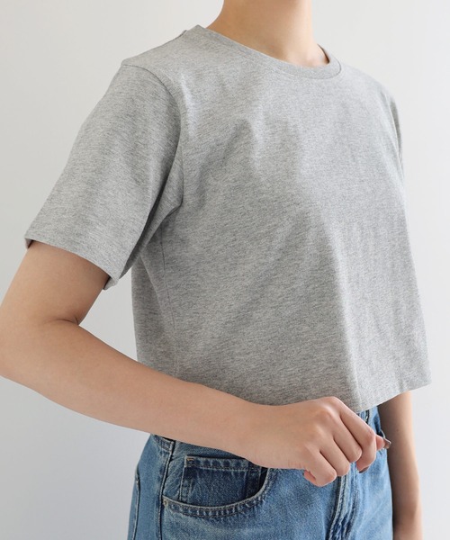andme(アンドミー)の「【新色追加】汗染み防止半袖ミニTシャツ(Tシャツ/カットソー・レディース・オフホワイト/チャコールグレー/ネイビー/杢グレー/グレイッシュブルー/ブラック/ブラウン/キナリ・L/M)」の18枚目の写真