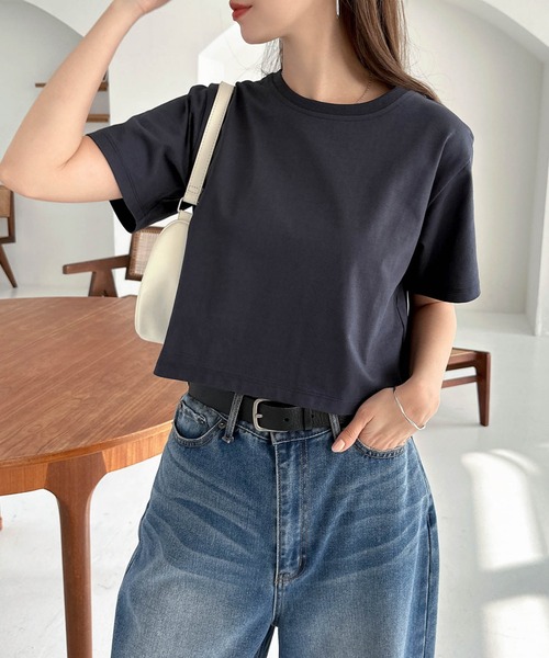 andme(アンドミー)の「【新色追加】汗染み防止半袖ミニTシャツ(Tシャツ/カットソー・レディース・オフホワイト/チャコールグレー/ネイビー/杢グレー/グレイッシュブルー/ブラック/ブラウン/キナリ・L/M)」の10枚目の写真