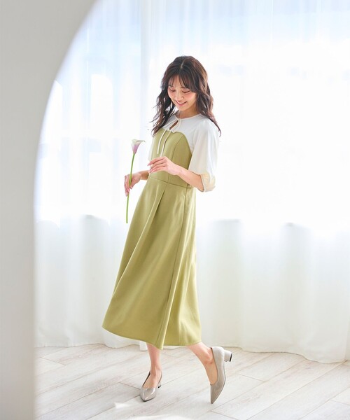 Feroux ドッキング見え ワンピース　ロングワンピース セール】【洗える】ドッキング見え ワンピース（ワンピース