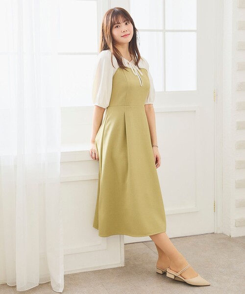 Feroux ドッキング見え ワンピース　ロングワンピース セール】【洗える】ドッキング見え ワンピース（ワンピース