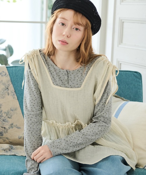 Crisp（クリスプ）の「リボンフリルシアータンク（シャツ/ブラウス・レディース・ピンク/アイボリー・FREE）」の2枚目の写真