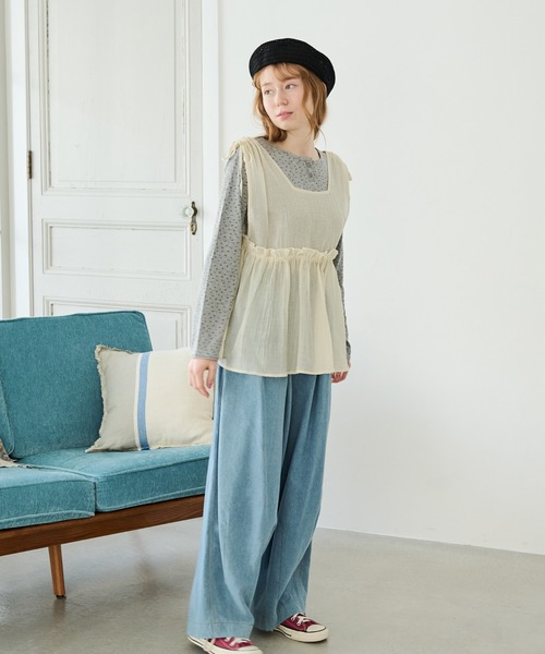 Crisp（クリスプ）の「リボンフリルシアータンク（シャツ/ブラウス・レディース・ピンク/アイボリー・FREE）」の3枚目の写真