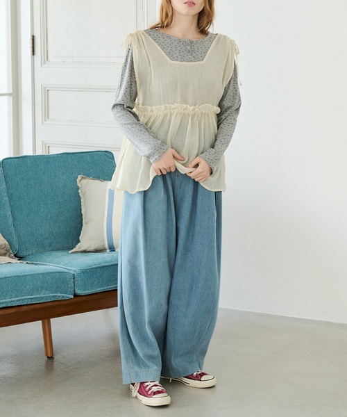 Crisp（クリスプ）の「リボンフリルシアータンク（シャツ/ブラウス・レディース・ピンク/アイボリー・FREE）」の4枚目の写真