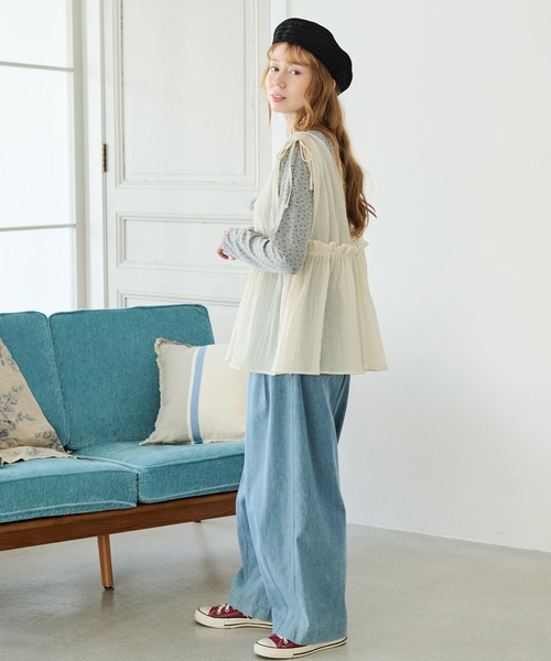 Crisp（クリスプ）の「リボンフリルシアータンク（シャツ/ブラウス・レディース・ピンク/アイボリー・FREE）」の5枚目の写真