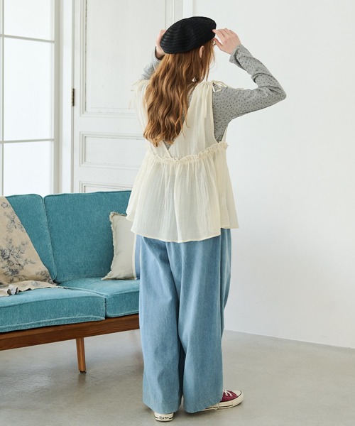 Crisp（クリスプ）の「リボンフリルシアータンク（シャツ/ブラウス・レディース・ピンク/アイボリー・FREE）」の6枚目の写真