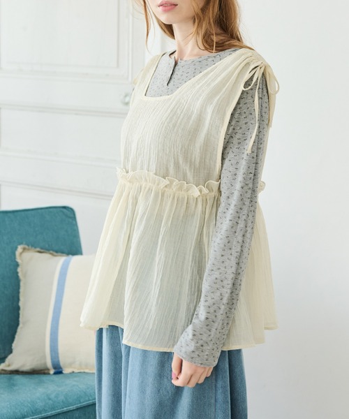 Crisp（クリスプ）の「リボンフリルシアータンク（シャツ/ブラウス・レディース・ピンク/アイボリー・FREE）」の7枚目の写真