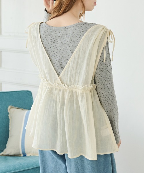 Crisp（クリスプ）の「リボンフリルシアータンク（シャツ/ブラウス・レディース・ピンク/アイボリー・FREE）」の9枚目の写真