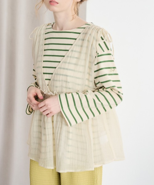 Crisp（クリスプ）の「リボンフリルシアータンク（シャツ/ブラウス・レディース・ピンク/アイボリー・FREE）」の13枚目の写真