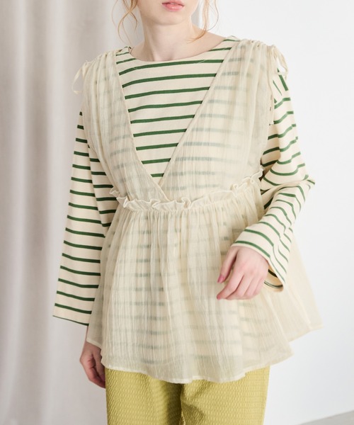 Crisp（クリスプ）の「リボンフリルシアータンク（シャツ/ブラウス・レディース・ピンク/アイボリー・FREE）」の14枚目の写真