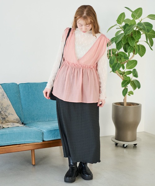 Crisp（クリスプ）の「リボンフリルシアータンク（シャツ/ブラウス・レディース・ピンク/アイボリー・FREE）」の16枚目の写真