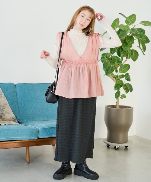 Crisp（クリスプ）の「リボンフリルシアータンク（シャツ/ブラウス・レディース・ピンク/アイボリー・FREE）」の18枚目の写真