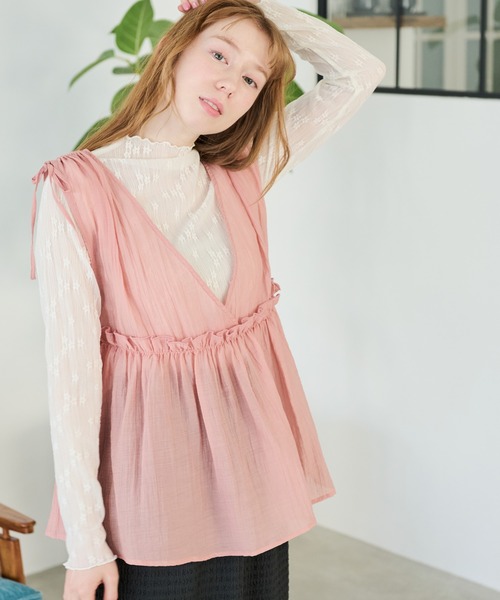 Crisp（クリスプ）の「リボンフリルシアータンク（シャツ/ブラウス・レディース・ピンク/アイボリー・FREE）」の21枚目の写真