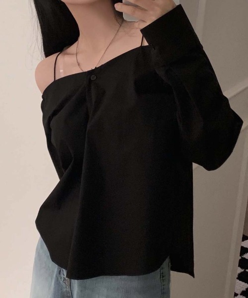 Teem Store(チームストア)の「ストラップ オフショルダー ブラウス(シャツ/ブラウス・レディース・ブラック/ホワイト・F)」の9枚目の写真