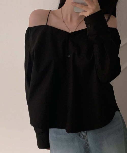 Teem Store(チームストア)の「ストラップ オフショルダー ブラウス(シャツ/ブラウス・レディース・ブラック/ホワイト・F)」の10枚目の写真