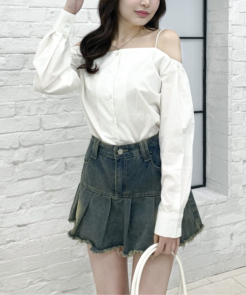 Teem Store(チームストア)の「ストラップ オフショルダー ブラウス(シャツ/ブラウス・レディース・ブラック/ホワイト・F)」の15枚目の写真