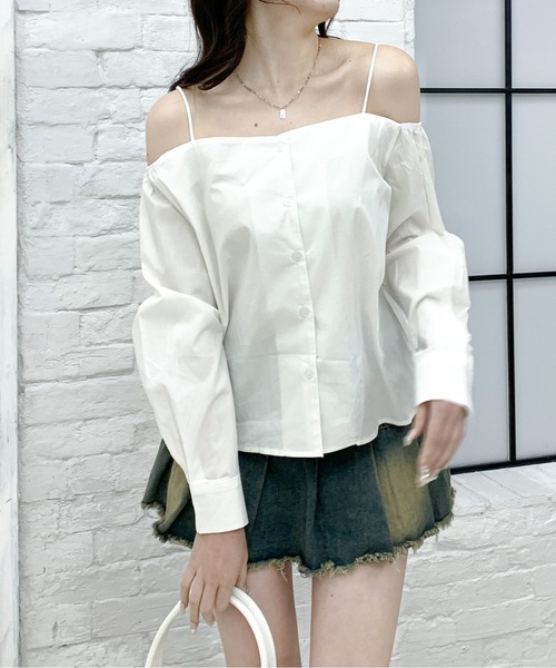 Teem Store(チームストア)の「ストラップ オフショルダー ブラウス(シャツ/ブラウス・レディース・ブラック/ホワイト・F)」の14枚目の写真
