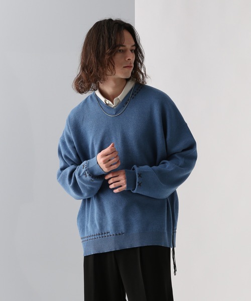 HARE（ハレ）の「Vネックステッチニットプルオーバー(HARE)（ニット/セーター・メンズ・ブラック/ホワイト/ブルー・FREE）」の14枚目の写真