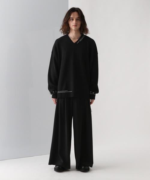 HARE（ハレ）の「Vネックステッチニットプルオーバー(HARE)（ニット/セーター・メンズ・ブラック/ホワイト/ブルー・FREE）」の6枚目の写真