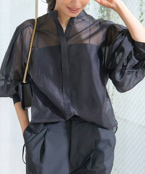 Rouge vif Anna(ルージュヴィフアンナ)の「タックボリューム袖シアーブラウス(シャツ/ブラウス・レディース・サックスブルー/ブラック/ホワイト・フリー)」の1枚目の写真