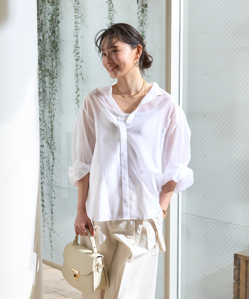 Rouge vif Anna(ルージュヴィフアンナ)の「タックボリューム袖シアーブラウス(シャツ/ブラウス・レディース・サックスブルー/ブラック/ホワイト・フリー)」の21枚目の写真