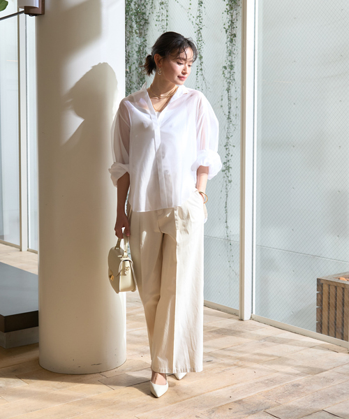 Rouge vif Anna(ルージュヴィフアンナ)の「タックボリューム袖シアーブラウス(シャツ/ブラウス・レディース・サックスブルー/ブラック/ホワイト・フリー)」の6枚目の写真