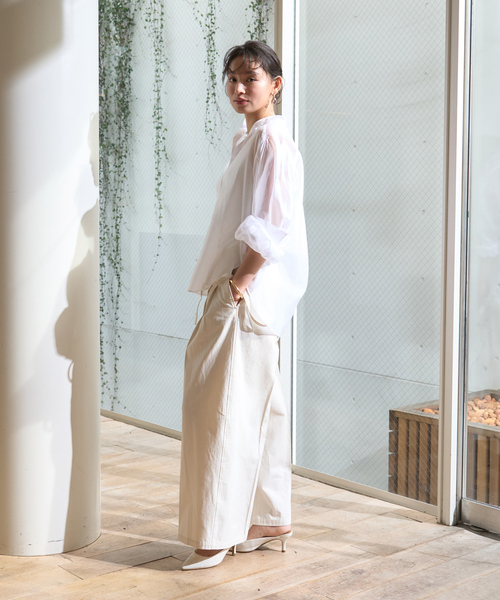 Rouge vif Anna(ルージュヴィフアンナ)の「タックボリューム袖シアーブラウス(シャツ/ブラウス・レディース・サックスブルー/ブラック/ホワイト・フリー)」の7枚目の写真