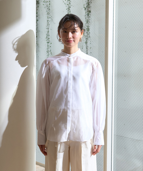 Rouge vif Anna(ルージュヴィフアンナ)の「タックボリューム袖シアーブラウス(シャツ/ブラウス・レディース・サックスブルー/ブラック/ホワイト・フリー)」の14枚目の写真