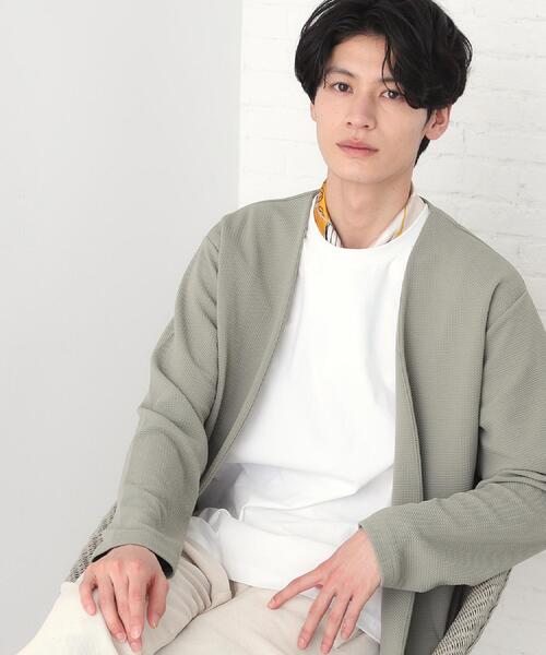 THE SHOP TK （ザ ショップ ティーケー ）の「ミニフクレアンサンブルカーディガン 【長袖カーディガン＋半袖Tシャツセットアイテム】（カーディガン/ボレロ・メンズ・オリーブ/ライトグレー/ネイビー/ブルーグリーン・02/04/03）」の6枚目の写真