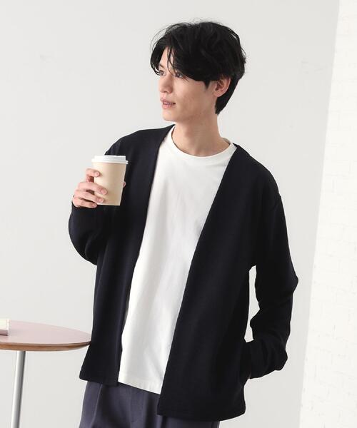 THE SHOP TK （ザ ショップ ティーケー ）の「ミニフクレアンサンブルカーディガン 【長袖カーディガン＋半袖Tシャツセットアイテム】（カーディガン/ボレロ・メンズ・オリーブ/ライトグレー/ネイビー/ブルーグリーン・02/04/03）」の8枚目の写真