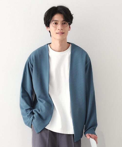 THE SHOP TK （ザ ショップ ティーケー ）の「ミニフクレアンサンブルカーディガン 【長袖カーディガン＋半袖Tシャツセットアイテム】（カーディガン/ボレロ・メンズ・オリーブ/ライトグレー/ネイビー/ブルーグリーン・02/04/03）」の10枚目の写真